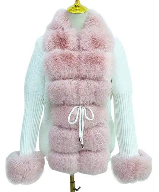 Ariella Faux Fur cardigan (pink+white)
