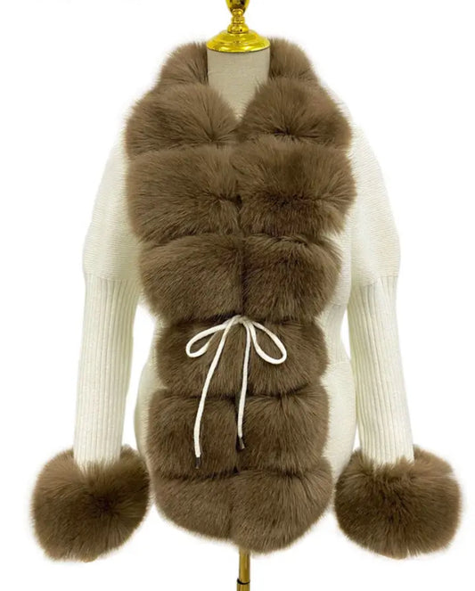 Ariella Faux Fur cardigan (white+brown)