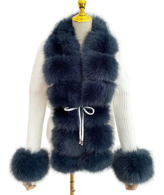 Ariella Faux Fur cardigan (blue+white)