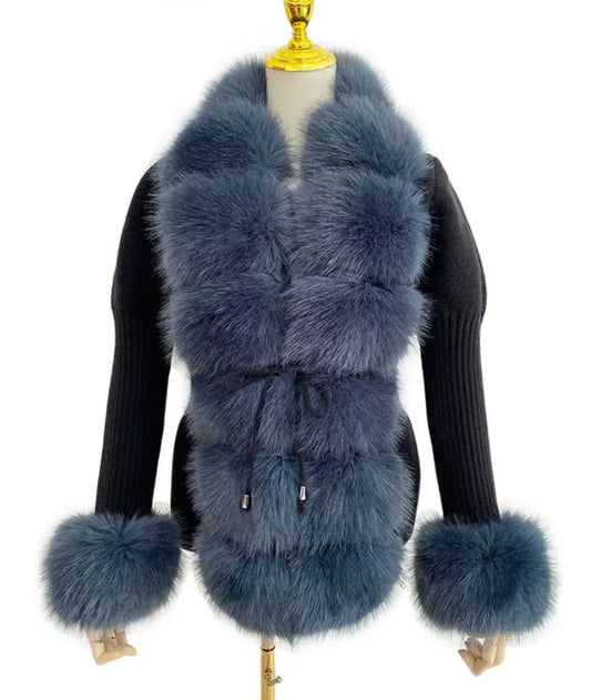 Ariella Faux Fur cardigan (navy)